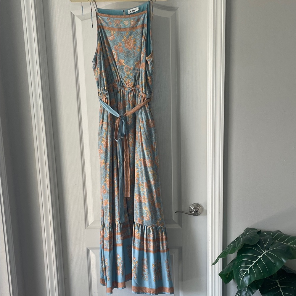 New! Floral Blue and Orange Maxi Dress
